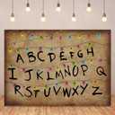 Colourful Light String Rustic Alphabet Backdrop for Halloween Birthday Party Decor Cake Table Banner Photo Booth Props Supplies 7x5FT