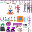 Ninja Warrior Obstacle Course for Kids,2x56ft Slackline with 12 Accessories,Saucer Swing with 360 Degree Rotating Wheel,Ninja Course for Kids Outside(AB010001-3) (Purple)