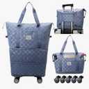 Expandable Foldable Duffel Bag Suitcases, Detachable Rolling Wheels, Rolling Duffle Bag with Wheels, Suitcase with Wheel, Carry on Luggage, Gift for Men Women Lightweight Suitcases (Blue)