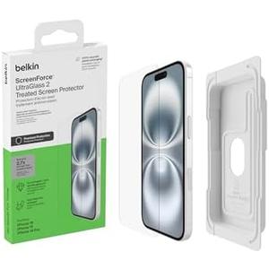 Belkin ScreenForce UltraGlass 2 Treated Screen Protector for iPhone 16, 15, & 14 Pro - Scratch-Resistant, 9H Hardness Tested Glass w/Slim Design & Easy Align Tray for Bubble-Free Application