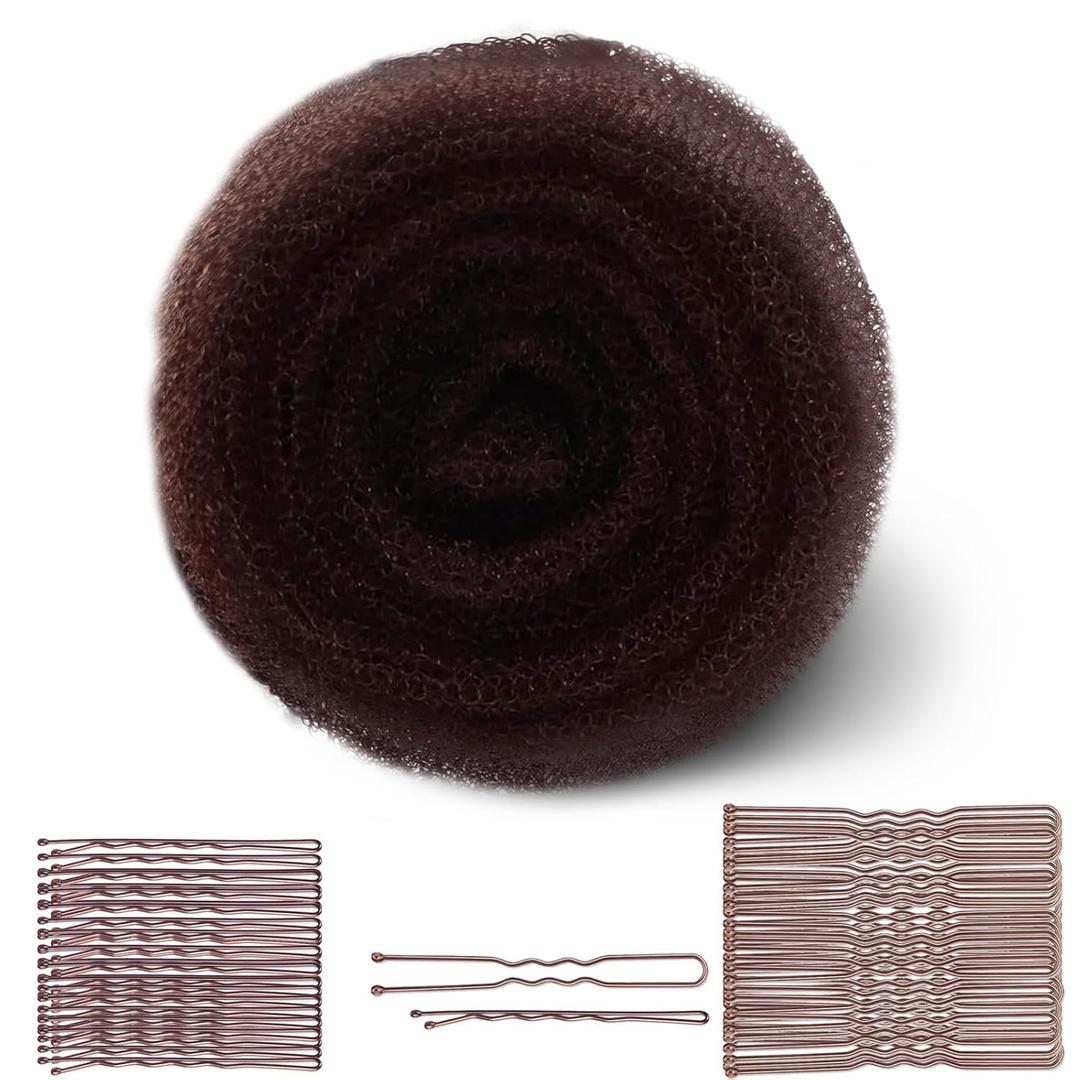 Hair Sponge for Updos with 100pcs Hairpins,Hair Filler for Updo,Volume and Bun Maker Tool,Hair Bumps for Volume Insert,Tan Brown Hair Filler&Padding for Updo(Dark Brown)