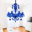 Crystal Chandelier, Classic Candle Pendant Light Fixture, Girl's Bedroom Hanging Light, 8 Lights Adjustable Island Lights for Dining Room Foyer in Blue