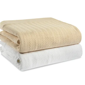 Santa Rosa Blanket, 100% Cotton Herringbone, Queen 90x90, 5.5 lbs, White