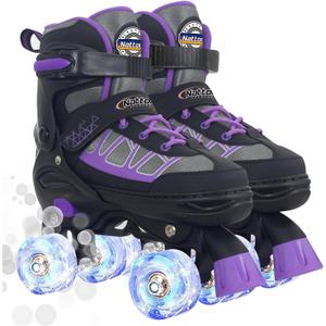 Nattork Roller Skates for Kids Boys Girls, 4 Size Adjustable Rollerskates with Light Up Wheels for Children Beginners for Outdoor Indoor, US 13C-2Y