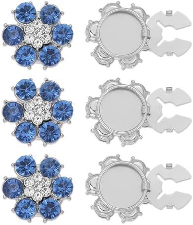 PATIKIL Rhinestone Buttons Cover, 4Pcs Round Flowers Crystal Sewing Clip Sleeve Button Cover Cufflink Embellishments for Women Men Wedding Shirt Clothing Decoration, Blue(Silver Tone)