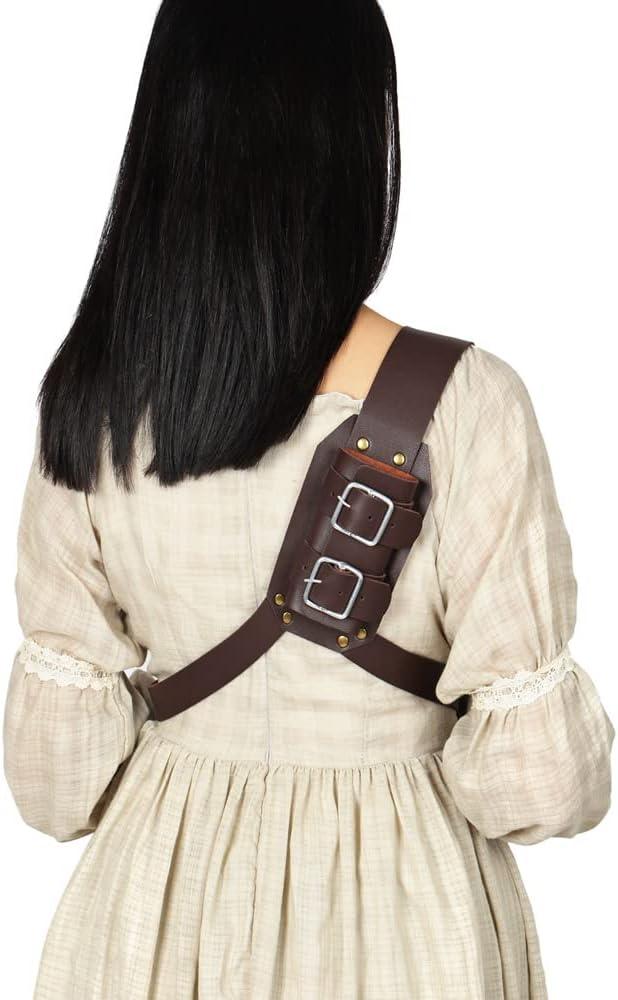 Warrior Back Sword Holster - Medieval Armor Shoulder Sheath Frog Holder Crossbody Strap Belt - PU Leather Behind-the-Back Holster (Dark Brown)