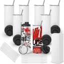 8 Pack Sublimation Water Bottle Blanks 20 oz Sublimation Sports Water Bottle with Handle Stainless Steel Sublimation Tumbler Blanks with Lids and Straws, Individually Box, White, Diy Gift