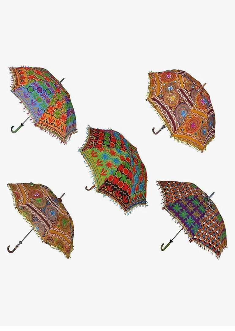 Wedding umbrellas Decorative Indian Cotton Parasol Umbrellas, Handmade Embroidered Design, Multi-Colored, Sun Umbrella,Boho Umbrellas Parasol, Set of 5