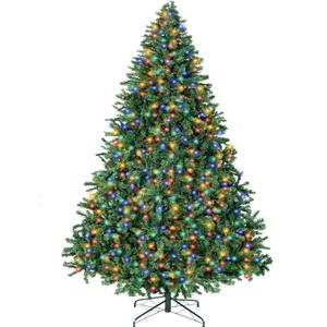 ININ 8FT Prelit Christmas Spruce Artificial Tree with Led Lights, Lighted Christmas TreeHinged Full Xmas Tree for Home Party Decoration,750 LED Lights,2168 Branch Tips, Metal Hinges & Foldable Base.