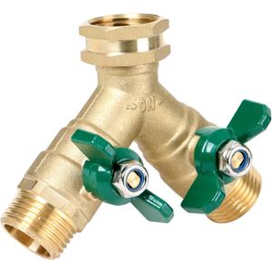 STYDDI Garden Hose Splitter Full Flow, Brass Heavy Duty Hose Splitter 2-Way High Flow, All Metal Hose Y Splitter with Shutoff, Outdoor Faucet Splitter Hose Connector, Water Hose Y Valve Tap Adapter