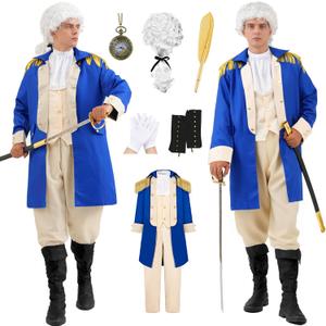 Akokvlar Mens Founding Father George Washington Costume Hamilton Colonial Outfit Set (Apricot, Large)