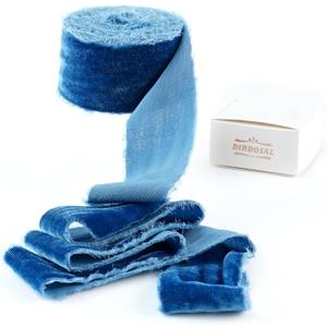 Blue Velvet Ribbon 1.5 Inch Hand Frayed Silk Velvet Ribbon Rustic Velvet for Gift Wrapping, Christmas Tree Decor, Wedding Invitation Bridal Bouquet -3yards, Blue