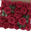 MACTING Artificial Rose Flowers 30PCS Real Touch Fake Flowers with Stem Foam Roses for DIY Wedding Bouquet Backdrop Table Centerpieces Arrangements Crafts Party Home Valentines Day Decorations,Red (Dark Red-1)