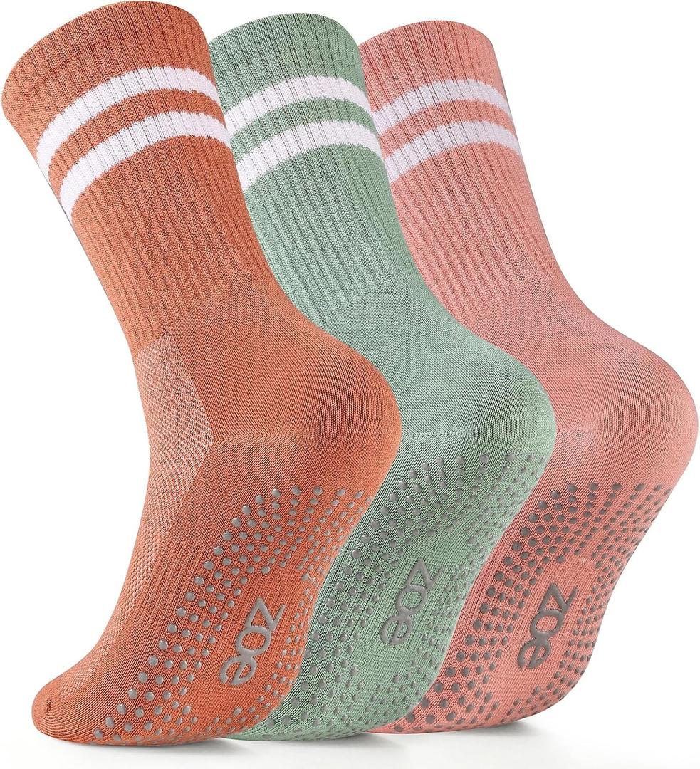 Pilates Socks - Non Slip Yoga Socks with Grippers, Sticky Barre Hospital Slipper Socks, 3-Pair Pack​