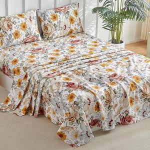 Tokokimo Floral Sheets Set King Size, 15 Inches Deep Pocket Fitted Sheet, Flat Sheet & Envelope Closure Pillowcases, Soft Breathable Microfiber Sheet Set 4-Piece, Colorful Floral