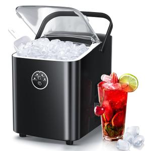 ZAFRO Ice Maker Countertop Ice Machine, 2 Sizes S/L 8 Bullet Ice Ready in 9 Mins, 26.5lbs/24H, Portable Small Ice Maker with Self-Cleaning,Scoop,Basket and Handle,Black for Home/RV/Office/Bar