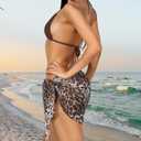 Women 3 Piece Bikini Set Sexy Swimsuits Triangle Halter Beach Skirt Bathing Suits Sarongs(Leopard, Medium)