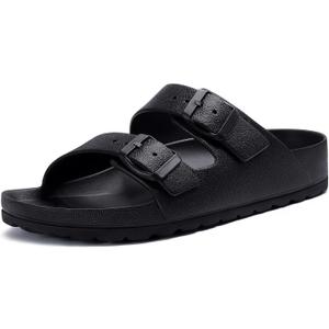 KIDMI Women's Comfortable EVA Sandals with Medium Arch Support, Adjustable Buckle Summer Beach Slide Sandal (10, Black)