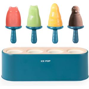 Popsicle Mold Set 4 Pieces Homemade Silicone Popsicle Maker Easy Release Ice Cream Molds Reusable DIY Pop Molds (Blue, WinterWonder Pops)