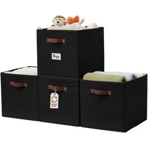 DECOMOMO Storage Baskets, 13x15x13 Storage Cube Bins with Labels for Organizing Shelves Kallax (Kallax / 4pcs, Black)