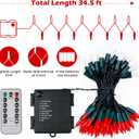 100 LED Christmas String Lights with Remote - 33ft Mini Bulb Battery String Lights - Fairy Lighting Decor for Backyard Eave Holiday Ornament Decor Xmas Christmas Party Decorations - Red White