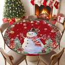 Christmas Snowman Round Table Cloth Fitted Tablecloth,XMAS Tree Wreath Red Table Cover with Elastic Edge Waterproof Table Cloth,Pine Cone Light Ball Circle Table Covers for Kitchen Indoor 45-54in