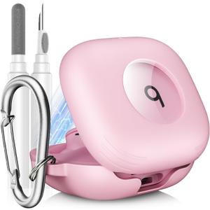 Compatible with Beats Powerbeats Fit Case Cover, Shockproof Magnetic Case for Powerbeats Fit 2025 Earbuds, Magnetic Lock Lid Protective Cover with Cleaner Kit & Carabiner (Pink)