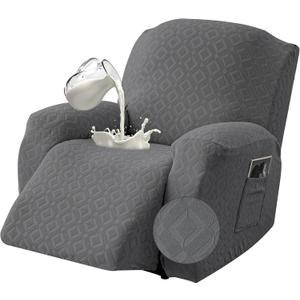 Gennia Waterproof Recliner Chair Cover, Stretch Reclining Sofa Covers with Pockets, Washable Lazy Boy Recliner Slipcovers, Leakproof Couch Protector for Kids, Pets, Dog and Cat (XL-Recliner, Dark Gray) (XL-1 Seat)