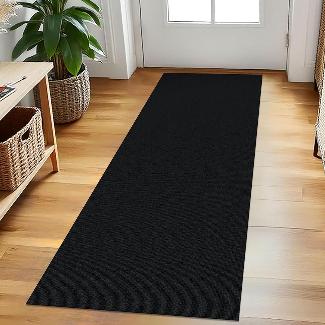 EARTHALL Washable Runner Rug 2x5 Ft Non Slip Runners for Hallways Cotton Rubber Backed Kitchen Runner Braided Indoor Floor Carpet Runners for Entryway, Hallway, Kitchen, Bedroom, Black/Grey