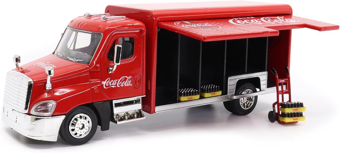 Coca-Cola 1/50 Beverage Delivery Truck With 2 Sliding doors, handcart and 2 bottle cases