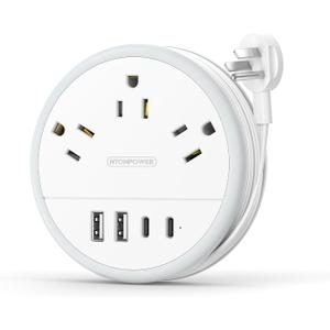 NTONPOWER Travel Power Strip, Travel Essentials, Cruise Essentials 3 Outlets 4 USB Ports(2 USB C), 4FT Wrapped Around Extension Cord for Travel Cruise Ship Beach Vacation Essentials White