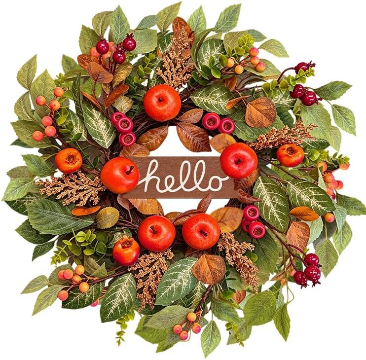 22 Inch Fall Wreaths for Front Door, Autumn Rustic Harvest Apple Wreath