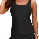 Tempt Me Women Two Piece Tankini Swimsuits - Swimsuits with Pockets Shorts Tummy Control Bathing Suit Athletic Swimwear XXL Black