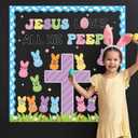 2 x Easter Christian Bulletin Board Set Jesus Loves All His Classroom Decorations Bunny Cross Eggs Religious Bulletin Board Cutouts for Easter Spring Sunday School Church Chalkboard Decor Supplies
