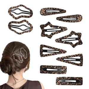 10 Leopard Print Hair Clips, Snap on Hair Clips, Animal Print Hair Clips, Girls Hair Clips, Leopard Print Hair Accessories, Leopard Print Geometric Hair Clips, Women's Headpiece