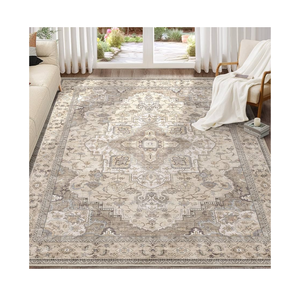Washable Area Rugs for Living Room - 7x9 Neutral Vintage Distressed Floral Farmhouse Boho Large Soft Floor Rug Indoor Non Slip Carpet for Living Room Bedroom Dining Room Office -Brown/Multi
