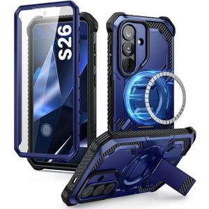 i-Blason for Samsung Galaxy S26 Case MagSafe with Adjustable Metal Kickstand, Built-in Screen Protector, Full-Body Heavy-Duty Phone Case for Samsung S26 6.3 inch, Armorbox Series, Blue