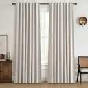 QJmydeco Black Out 96 Inch Long Boho Curtains 2 Panel Set, Farmhouse Curtains for Living Room Darkening/Thermal/Noise Reduction Textured Flax Linen Drape 8ft Hook&Ring Included Birch Off White 50"x96"