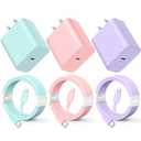 for Phone Charger Fast Charging, 20W PD USB C Wall Charger Block with 3 Pack 6 FT Type C to Lighting Cable Compatible with iPhone 14/13/12 Pro Max/11/XS/XR/X/8/Plus (PurplePinkGreen)
