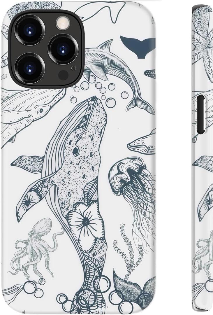 for iPhone 14 Pro Max Case Cute  Wireless Charging Compatible  Dual-Layer Shockproof Protection with Stylish Wildflower Design  Protective Cover for Women - Oceanic Whale Creatures