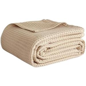 Simple&Opulence 100% Cotton Waffle Weave Throw Blanket 40"x50", Soft Lightweight Breathable Cozy Washed, Luxury Layer Blanket for Couch Bed Sofa, Farmhouse Home Decor for Adults All-Season, Khaki