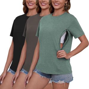 Ecavus Women's 3-Pack Nursing Shirts for Breastfeeding with Hidden Zippers Loose Fit Maternity Tops (XX-Large, Black/Charcoal/Heather Green) Ecavus Women's 3-Pack Nursing Shirts for Breastfeeding with Hidden Zippers Loose Fit Maternity Tops (XX-Large, Black/Charcoal/Heather Green)