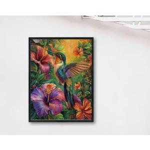 Funchey Stamped Cross Stitch Kits, DIY Cross Stitch Pattern for Adults Beginners Needlepoint Kits Embroidery Kit Arts and Crafts 11CT-Hummingbird Flowers 18x18 inchs