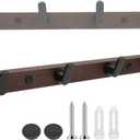 Walnut Coat Hooks for Wall, 5-Hook Modern Entryway Hooks for Heavy Coats, Handmade Wooden Hooks with Rustproof Brass Hardware