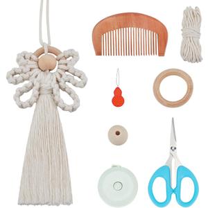 FREEBLOSS 3 Set DIY Macrame Angel Kit Wooden Beads Hanging Ornament Boho Wall Hanging Decor Christmas Macrame Kit for Beginners with Wooden Decor Handmade Gift for Mom Friends