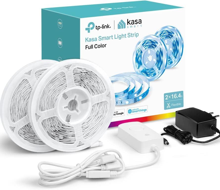 Kasa Smart LED Light Strip, RGB, 32.8ft(2 Rolls of 16.4ft.) Wi-Fi LED Strip Works w/ Alexa & Google Assistant, High Brightness, Trimmable, Up to 25,000 Hours, (KL400L10),Multicolor