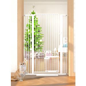 55.11" Extra Tall Cat Gate 29.5-40.6 Wide Cat Gate with Small Cat Door Safety Pet Gate NO Drilling Pressure Mount Kit for Cats and Dogs Indoor Doorways liveing Room Bedroom (White)
