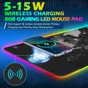 ToLuLu RGB Gaming Wireless Charging Mouse Pad, 5/7.5/10/15W 10 Light Modes LED Mouse Pad Computer Keyboard Mat Mousepad, 800x300x4MM Extended Large Desk Mat for Gaming, MacBook, Laptop, PC,World Map