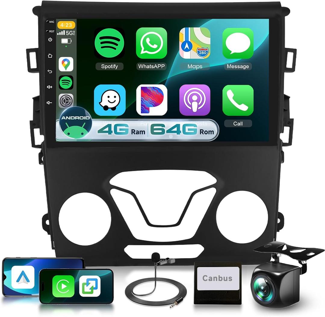 4G+64G Car Radio Stereo for Ford 2013 2014 2015 2016 2017 2018 2019 Fusion Mondeo with DSP/Wireless Carplay/Android Auto, 9" Touchscreen Radio Bluetooth 5.0 FM/RDS GPS WiFi SWC Backup Camera