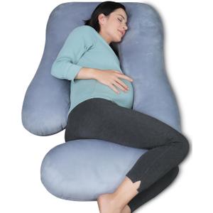 MOON PARK Pregnancy Pillows for Sleeping - U Shaped Full Body Maternity Pillow with Removable Cover - Support for Back, Legs, Belly, HIPS - 57 Inch Pregnancy Pillow for Women - Grey (Velvet Cover - 57 Inch)